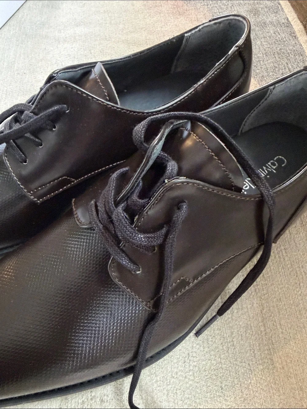 Calvin Klein Men's Dark Brown Textured Leather Derby Shoes